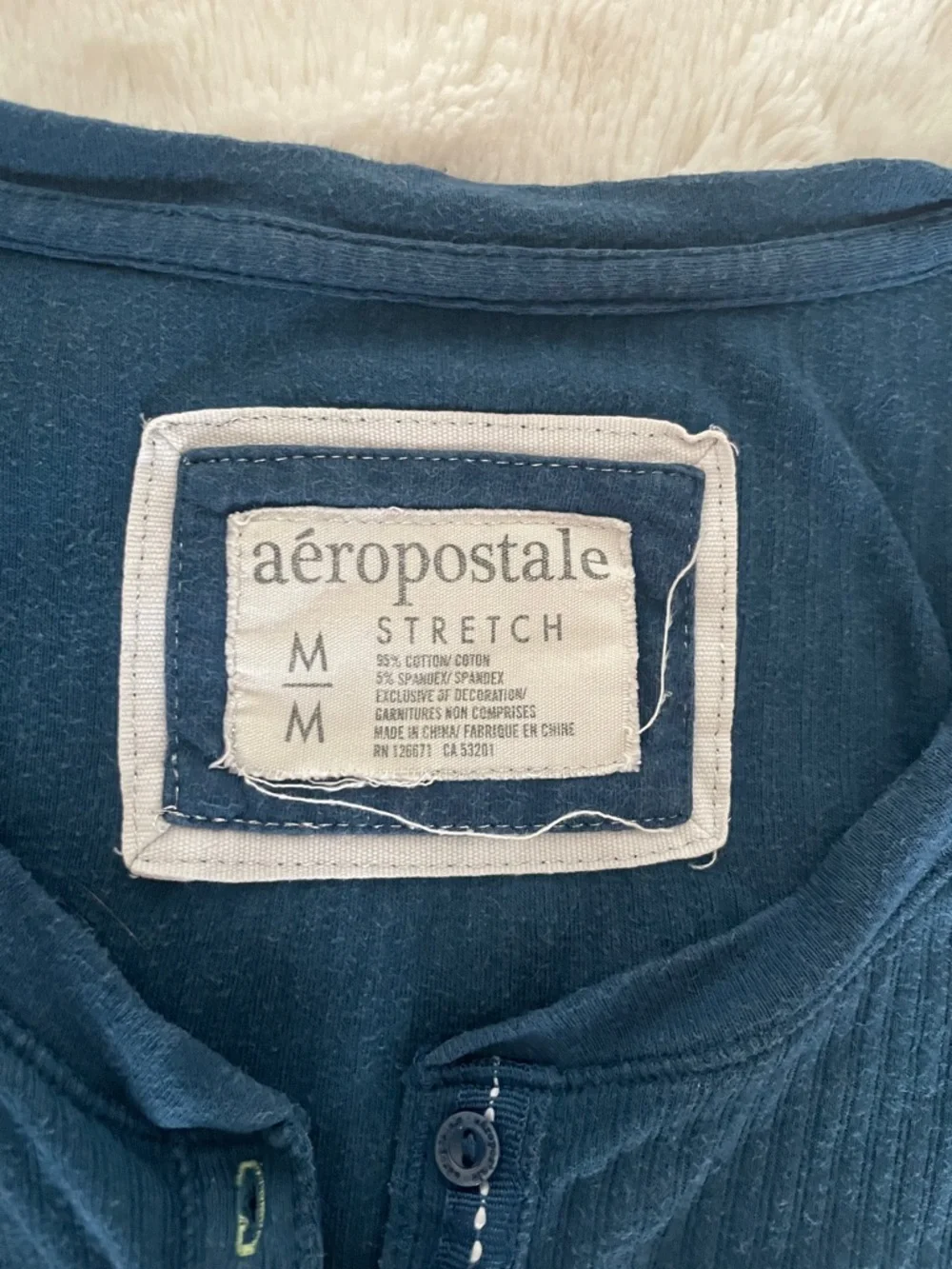 Aéropostale Vintage Navy Teal 'Aero' Logo Henley Tee - Picture 2 of 4